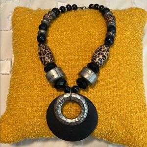 Leopard Print and Silver Statement Necklace